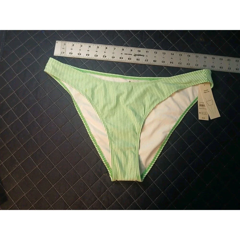 No Boundaries Swimsuit Bottoms Size XXL Green White Stripe Cheeky High Leg New